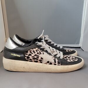 Vintage Havana Calf Hair Leopard Print Sneakers with Silver Accents Size 8